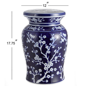 Cherry Blossom 17.75" Ceramic Garden Stool - JONATHAN Y